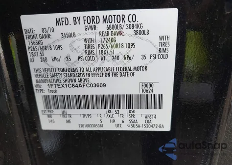 2010 Ford F-150 Fx2 Sport/Stx/Xl/Xlt z USA, uszkodzony, nr VIN 1FTEX1C84AFC03609